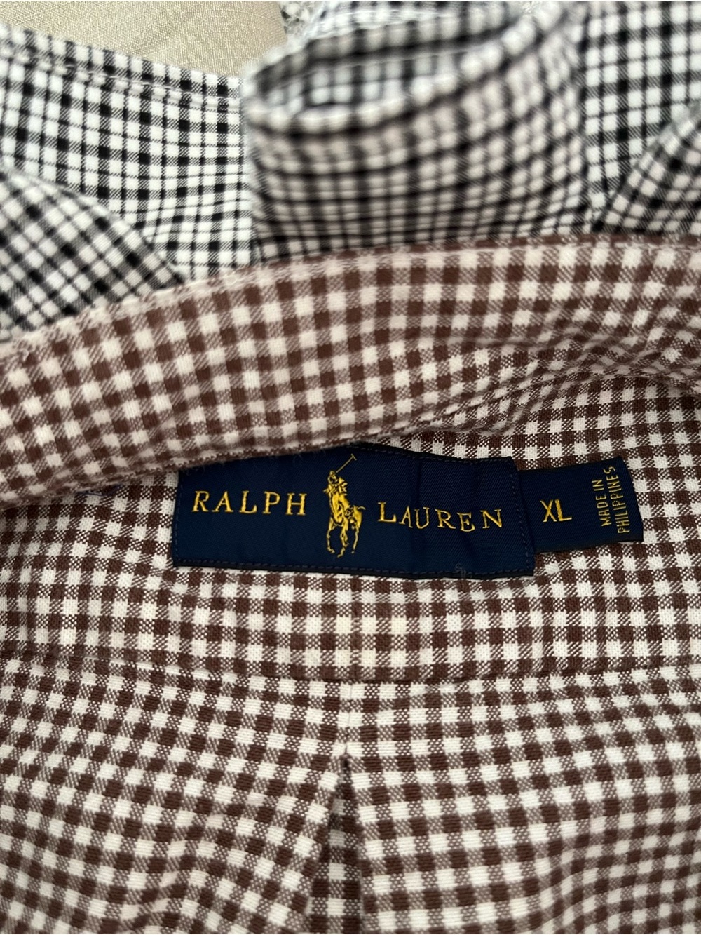 Upcycled Ralph Lauren Brown and White Gingham Button-Down Ruffle Collar - Picture 6 of 6